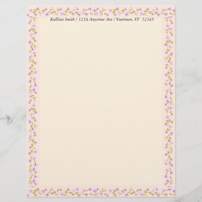 Sweet Little Pink Flowers Custom Letterhead (Front)