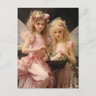 Sweet Little Pink Girl Fairies  Postcard