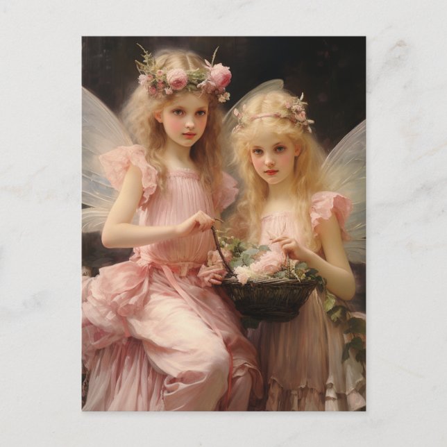 Sweet Little Pink Girl Fairies  Postcard (Front)