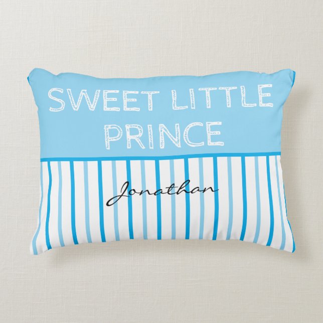 Sweet Little Prince Blue White Stripes Name Decorative Cushion (Front)