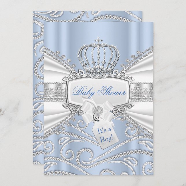 Sweet Little Prince Diamond Boy Baby Shower Invitation (Front/Back)