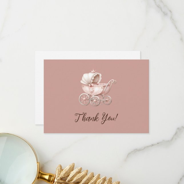 Sweet Little Princess Baby Shower Personalised Thank You Card (Front/Back In Situ)