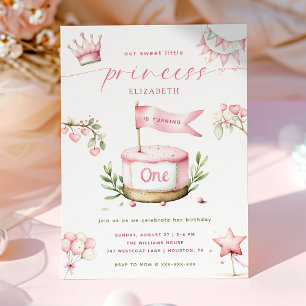 Sweet Little Princess Pink Cake 1st Birthday Invitation