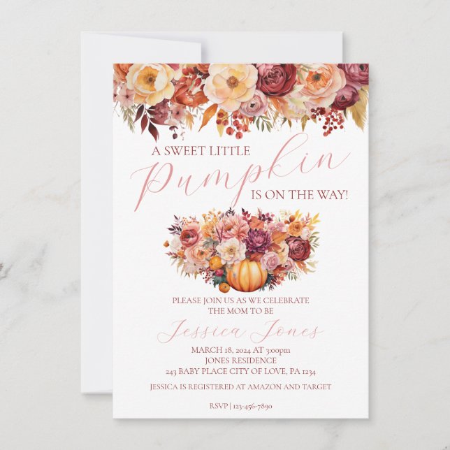 Sweet Little Pumpkin Autumn Baby Shower Invitation (Front)