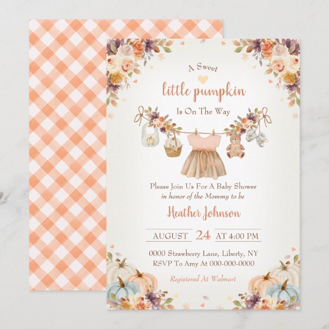 Sweet Little Pumpkin Autumn Baby Shower Invitation (Front/Back)