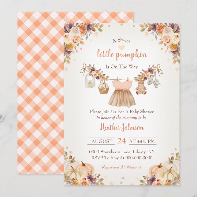 Sweet Little Pumpkin Autumn Baby Shower Invitation (Front/Back)