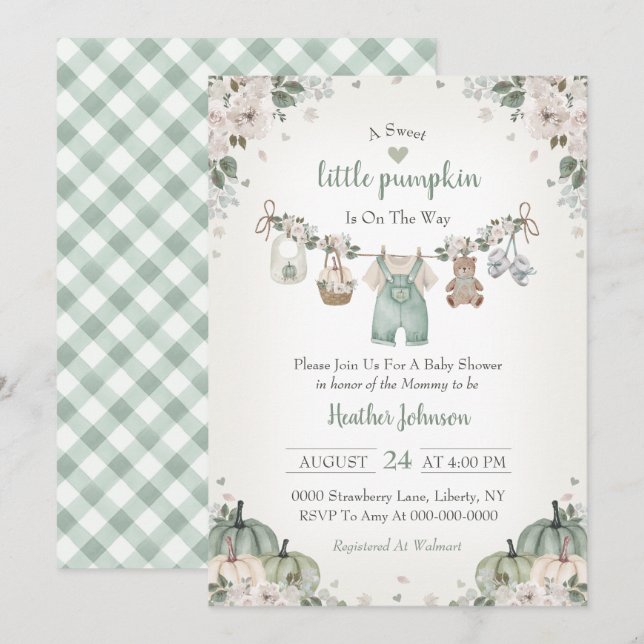 Sweet Little Pumpkin Autumn Baby Shower Invitation (Front/Back)