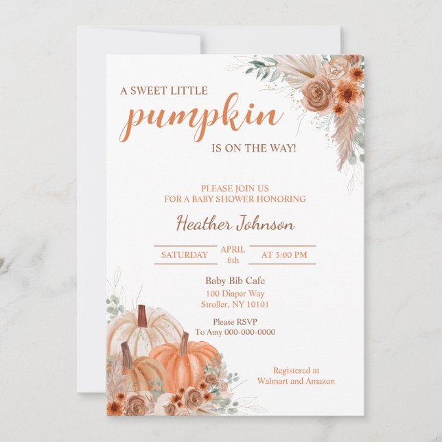 Sweet Little Pumpkin Autumn Baby Shower Invitation (Front)