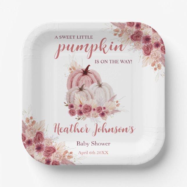 Sweet Little Pumpkin Autumn Baby Shower Paper Plate (Front)