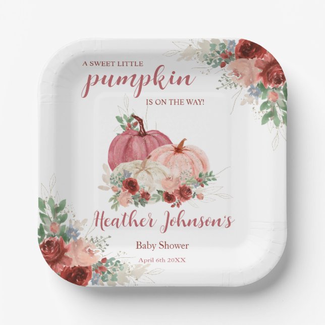 Sweet Little Pumpkin Autumn Baby Shower  Paper Plate (Front)