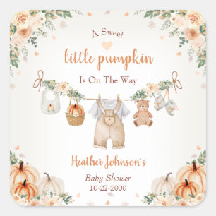 Sweet Little Pumpkin Autumn Baby Shower Square Sticker