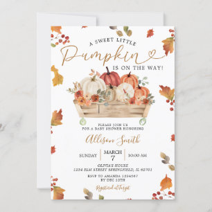 Sweet Little Pumpkin Autumn Leaves Baby Shower Invitation