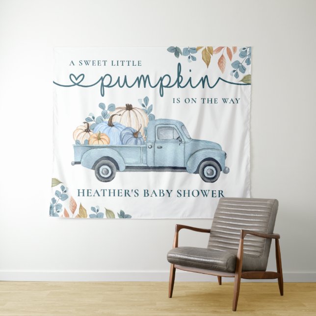 Sweet Little Pumpkin Baby Shower Backdrop Tapestry (In Situ (Horizontal))