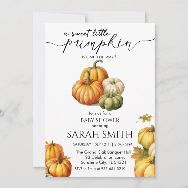  Sweet  Little Pumpkin Baby Shower Invitation (Front)