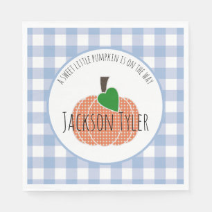Sweet Little Pumpkin Blue Buffalo Plaid Boy Shower Napkin