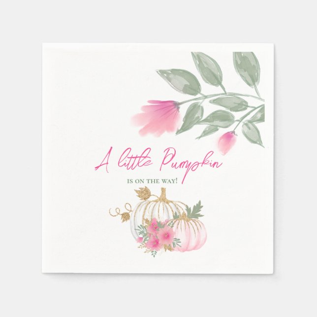 Sweet Little Pumpkin Blush Pink Gold White Floral Napkin (Front)