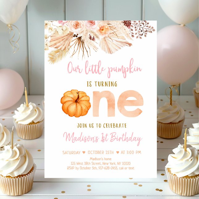 Sweet Little Pumpkin Boho First Birthday Invitation (Creator Uploaded)