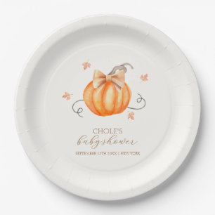 Sweet Little Pumpkin Bow Fall Baby Shower Paper Plate