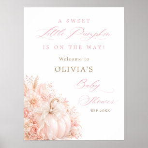 Sweet Little Pumpkin Bow Fall Baby Shower Welcome Poster