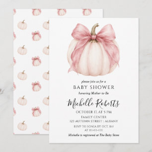 Sweet Little Pumpkin Cute Pink Bow Baby Shower Invitation