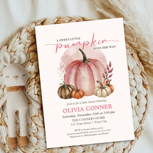 Sweet Little Pumpkin Fall Autumn Pink Baby Shower Invitation (Creator Uploaded)