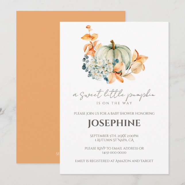 Sweet Little Pumpkin Fall Baby Shower Invitation (Front/Back)