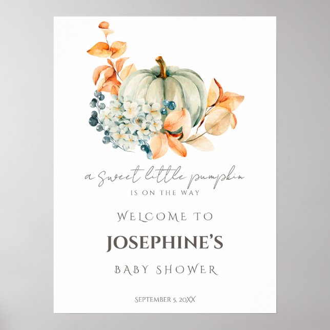Sweet Little Pumpkin Fall Baby Shower Welcome Poster (Front)