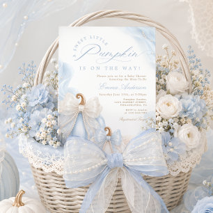 Sweet Little Pumpkin Fall Blue Baby Shower Invitation