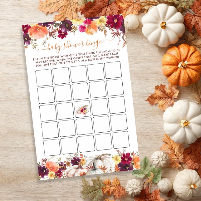 Sweet Little Pumpkin Fall Floral Baby Shower Bingo (Sweet Little Pumpkin Fall Floral Baby Shower Bingo)