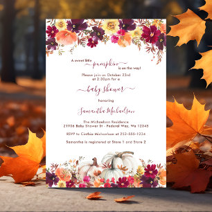Sweet Little Pumpkin Fall Floral Baby Shower Invitation