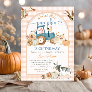 Sweet Little Pumpkin Fall Gingham Arch Baby Shower Invitation