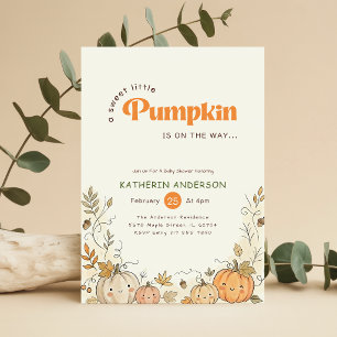 Sweet Little Pumpkin Fall Leaves Baby Shower Invitation