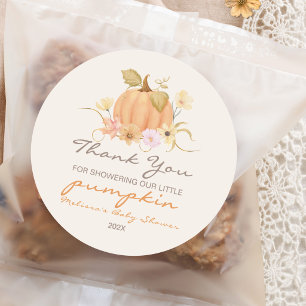 Sweet Little Pumpkin Floral Fall Baby Shower  Classic Round Sticker