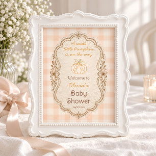 Sweet Little Pumpkin Gingham Baby Shower Welcome Poster