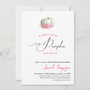 Sweet Little Pumpkin Gold Pink Baby Shower Invitation