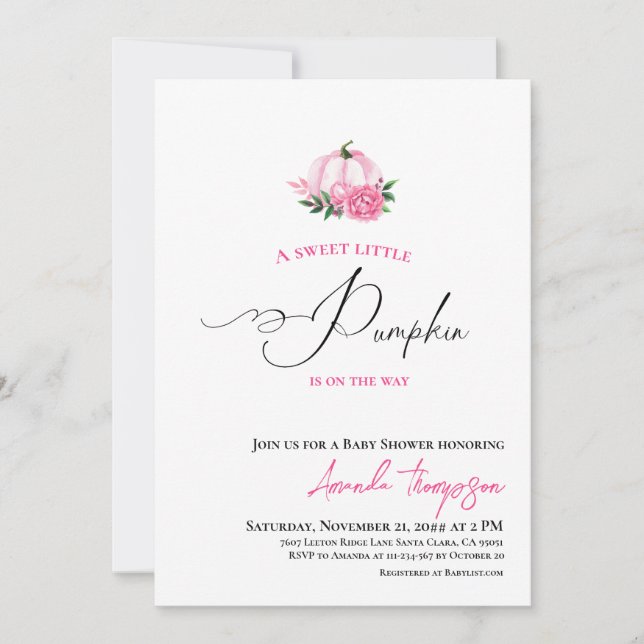 Sweet Little Pumpkin Minimalist Pink Baby Shower Invitation (Front)