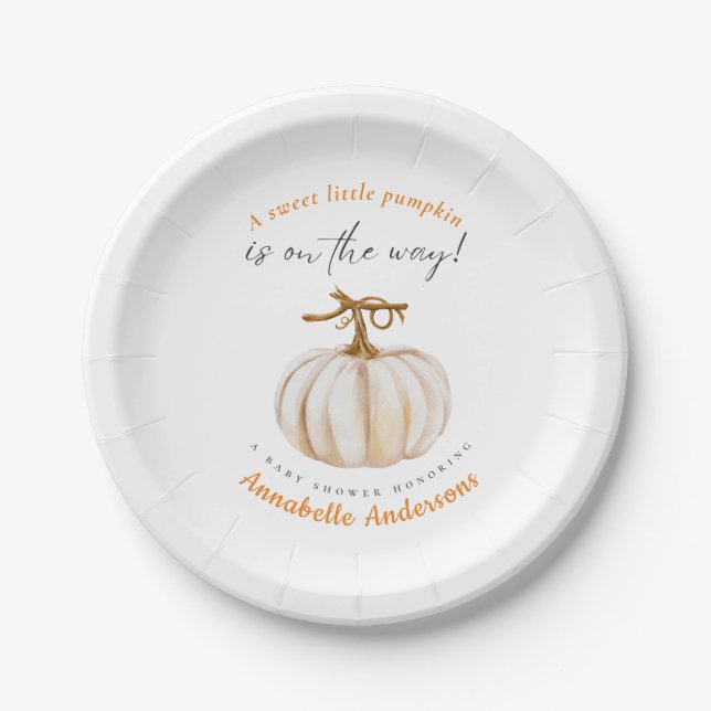 Sweet little Pumpkin on the way Baby Shower Paper Plate (Front)