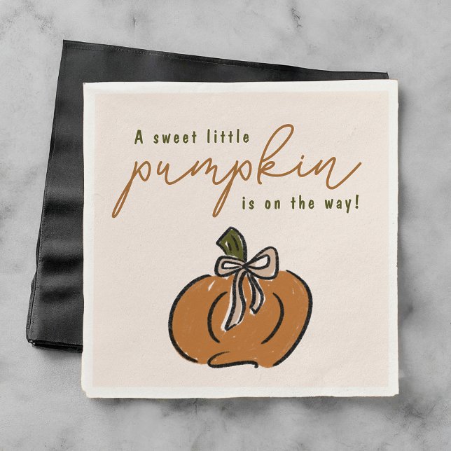 Sweet Little Pumpkin On The Way Cute Baby Shower Napkin (A sweet little pumpkin is on the way! Cute Halloween baby shower paper napkins.)