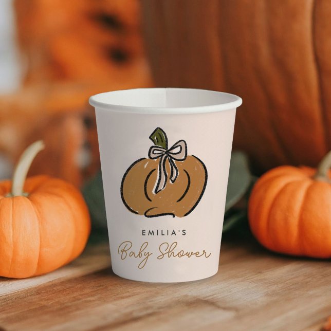 Sweet Little Pumpkin On The Way Cute Baby Shower  Paper Cups (Cute, little pumpkin autumnal baby shower personalized paper party cups.)