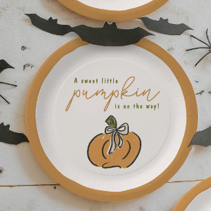 Sweet Little Pumpkin On The Way Cute Baby Shower Paper Plate