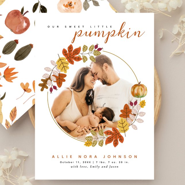 Sweet Little Pumpkin Photo Fall Baby Announcement (Creator Uploaded)