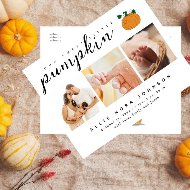 Sweet Little Pumpkin Photo Fall Baby Announcement Postcard (Creator Uploaded)