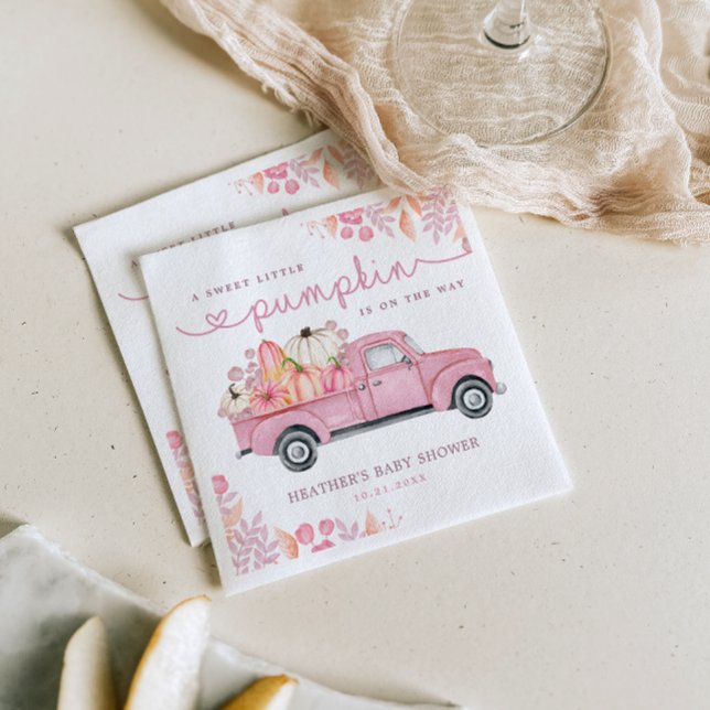 Sweet Little Pumpkin Pink Autumn Baby Shower Napkin (Creator Uploaded)