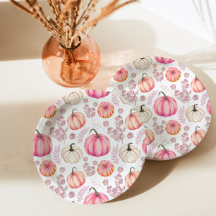 Sweet Little Pumpkin Pink Autumn Baby Shower Paper Plate
