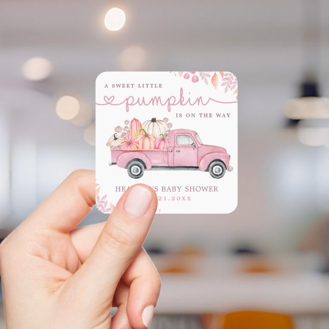Sweet Little Pumpkin Pink Autumn Baby Shower Square Sticker (Creator Uploaded)
