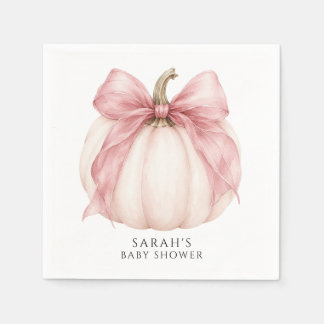 Sweet Little Pumpkin & Pink Bow Baby Shower Napkin