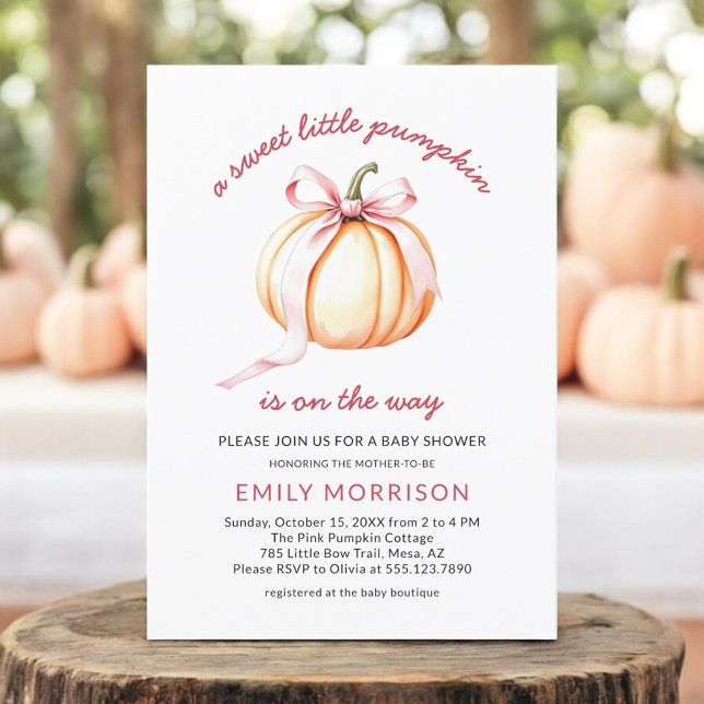Sweet Little Pumpkin Pink Bow Coquette Baby Shower Invitation (Creator Uploaded)