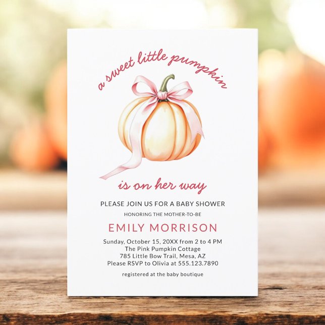 Sweet Little Pumpkin Pink Bow Girl Baby Shower Invitation (Creator Uploaded)