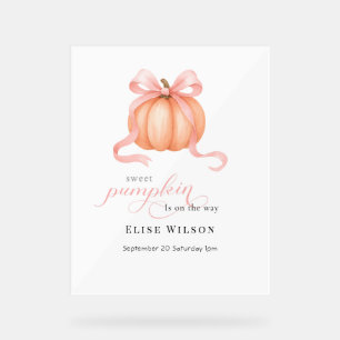 Sweet Little pumpkin pink bow is on the way Acrylic Sign