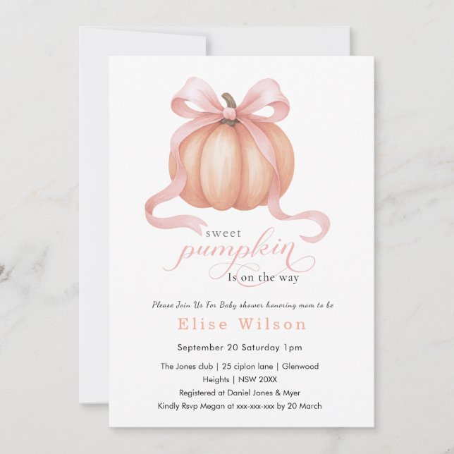 Sweet Little pumpkin pink bow is on the way  Invitation (Front)